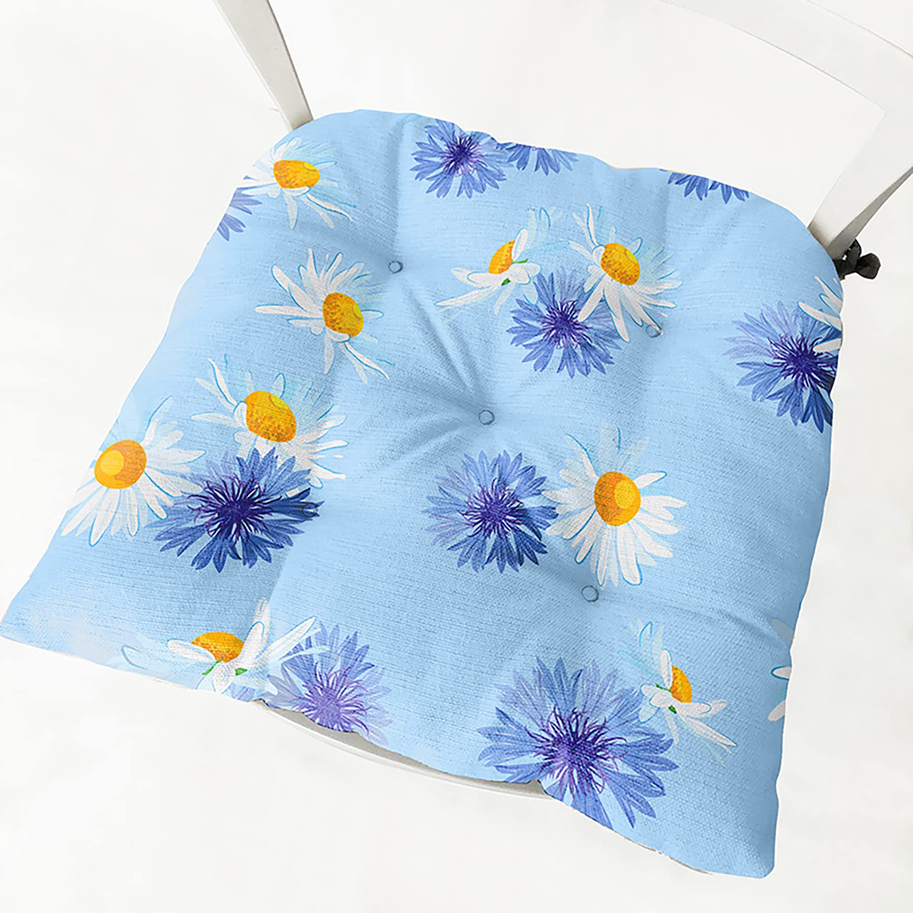 6 Pack U-Shaped Daisy Print Thickened European Style Dining Chair Cushions with Ties - Soft Comfort for Kitchen, Sofa & Office Decor (Pale Blue) | Perfect for Home, Restaurant and Cafe Seating
