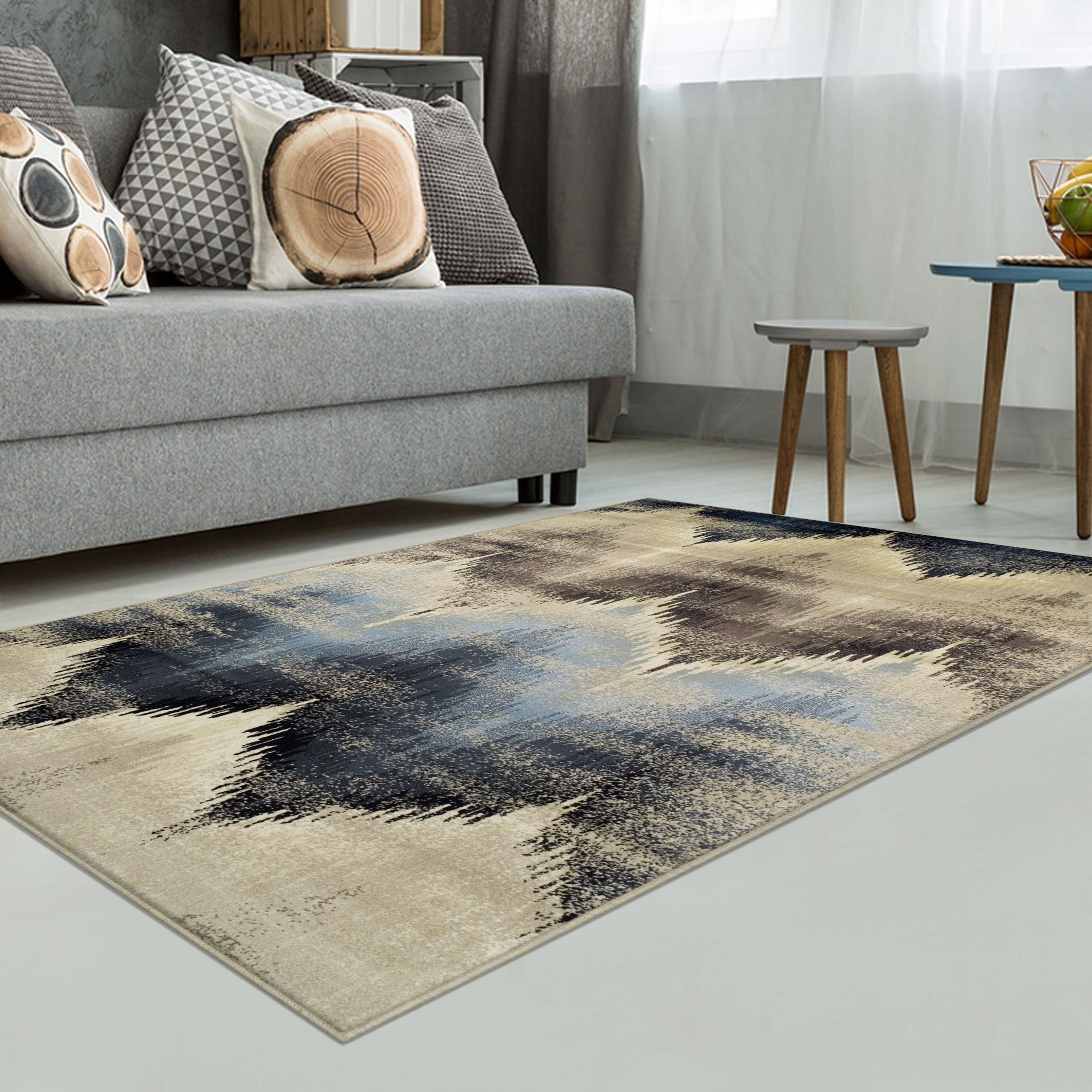 Premium 2' x 3' Farmhouse Area Rugs - Soft Beige & Blue Washable Rug for Bedroom, Living Room, Kitchen, Entryway, Laundry Room - Cadwell Collection Home Decor (Perfect for Cozy Farmhouse Style & High Traffic Areas)