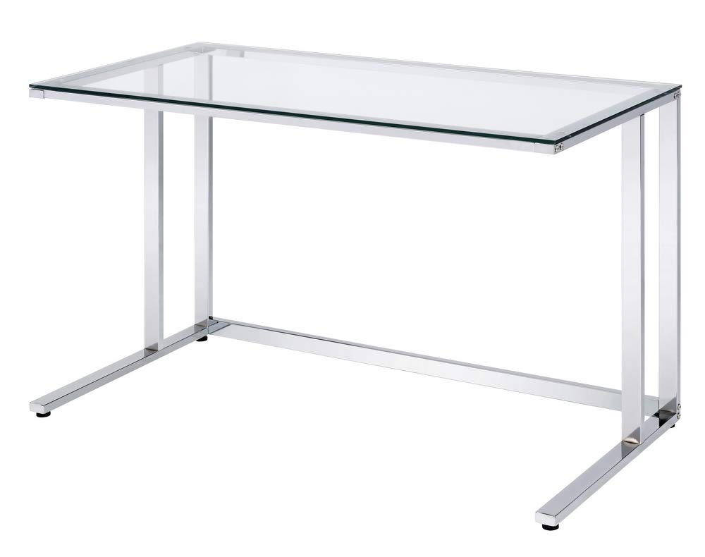 Acme Furniture Tyrese Modern Writing Desk with Clear Glass Top & Chrome Finish - Perfect for Home Office, Study Room, or Workspace