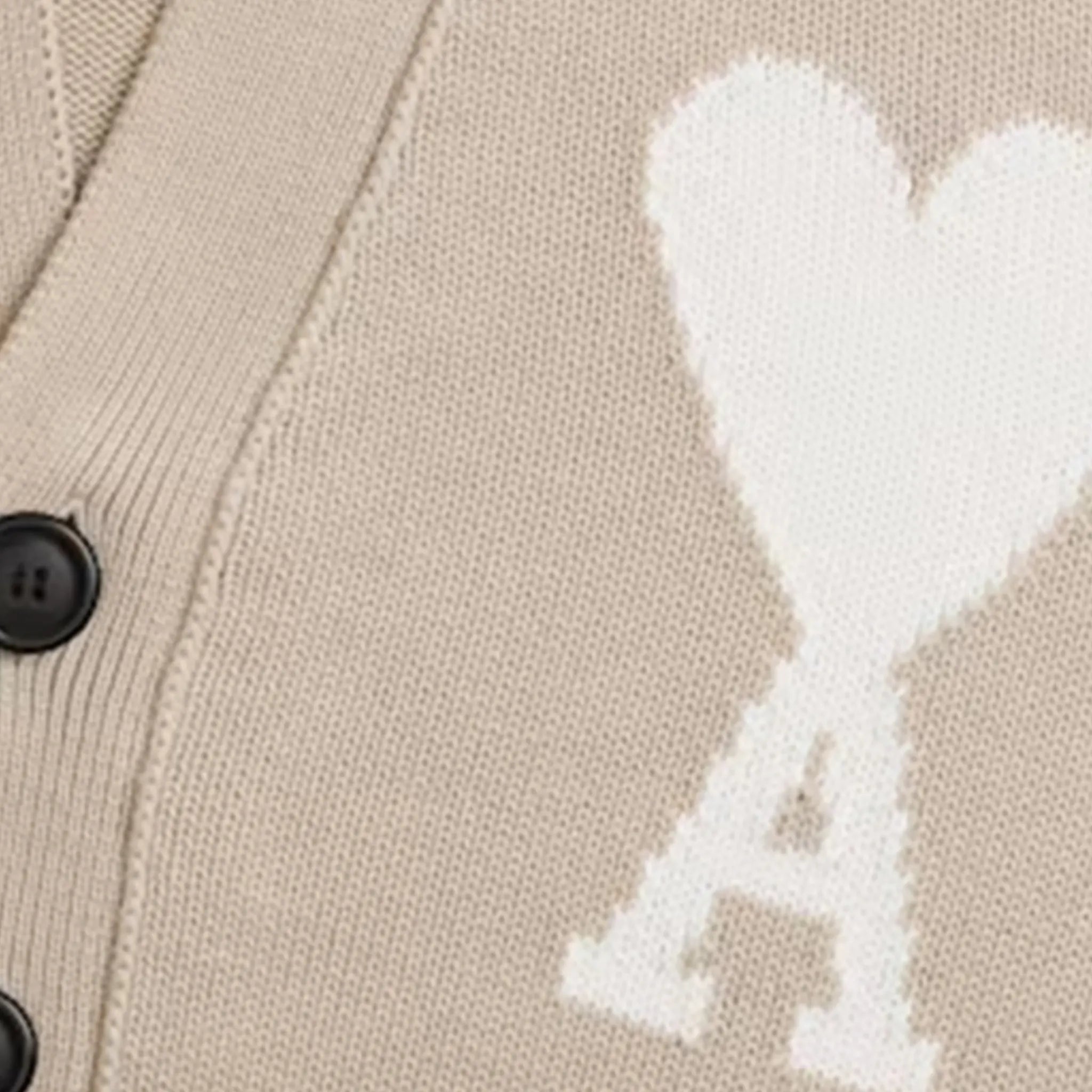 Ami Paris Ami De Coeur ADC Beige White Cardigan Sweater for Women | Cozy Knit Pullover | Perfect for Fall, Winter & Casual Outfits