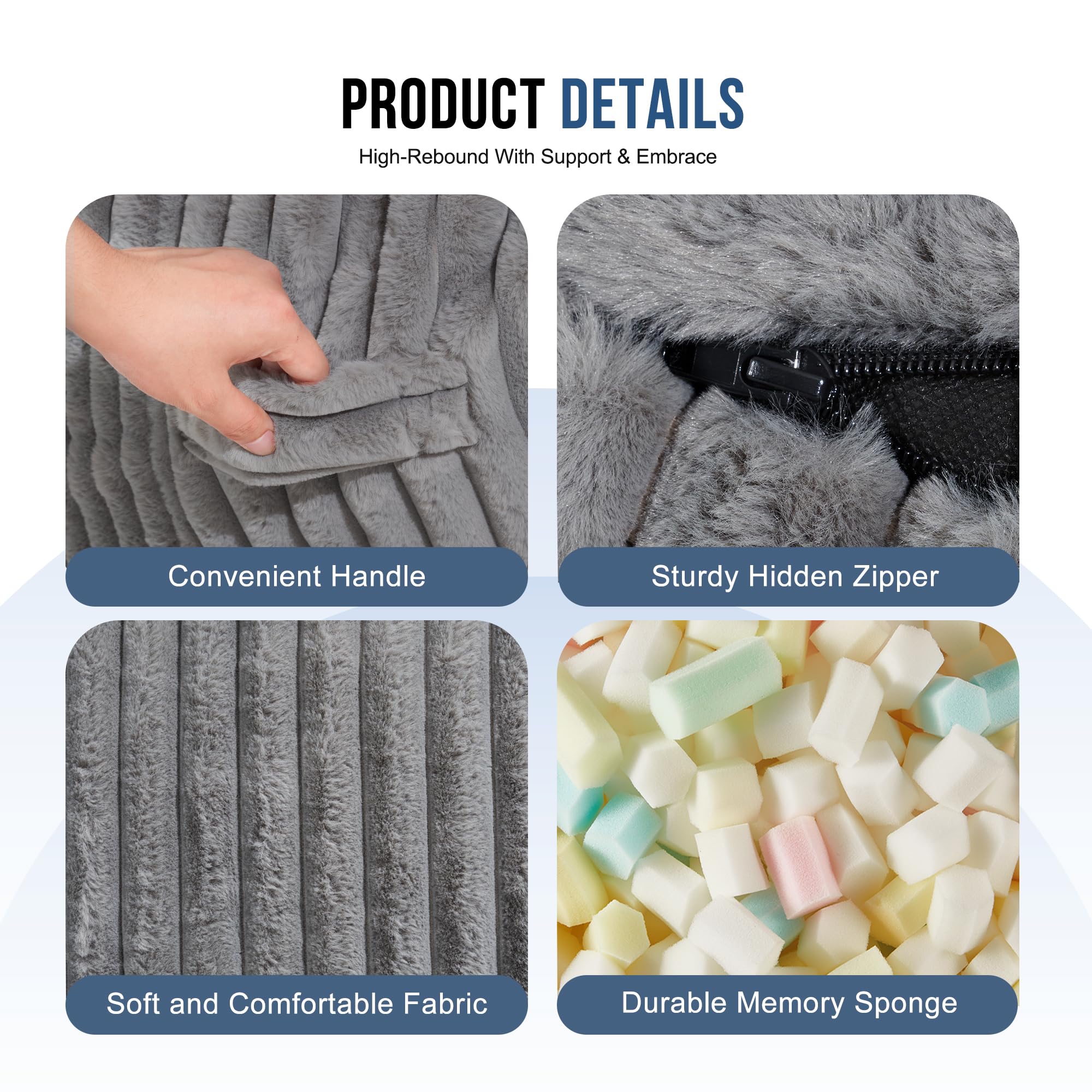 **Homguava 5 FT Memory Foam Bean Bag Chair - Large Soft Plush Sofa with Dutch Corded Cover, Grey - Perfect for Living Room, Bedroom, or Game Room Relaxation**