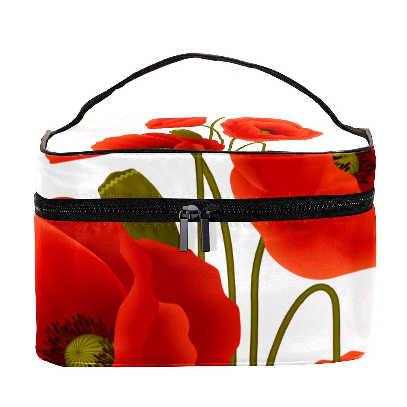Red Poppy Flowers Floral Travel Makeup Bag - Large Cosmetic Organizer with Zipper, Toiletry Bag for Women & Girls - Perfect for Travel, Gym, and Daily Essentials Storage