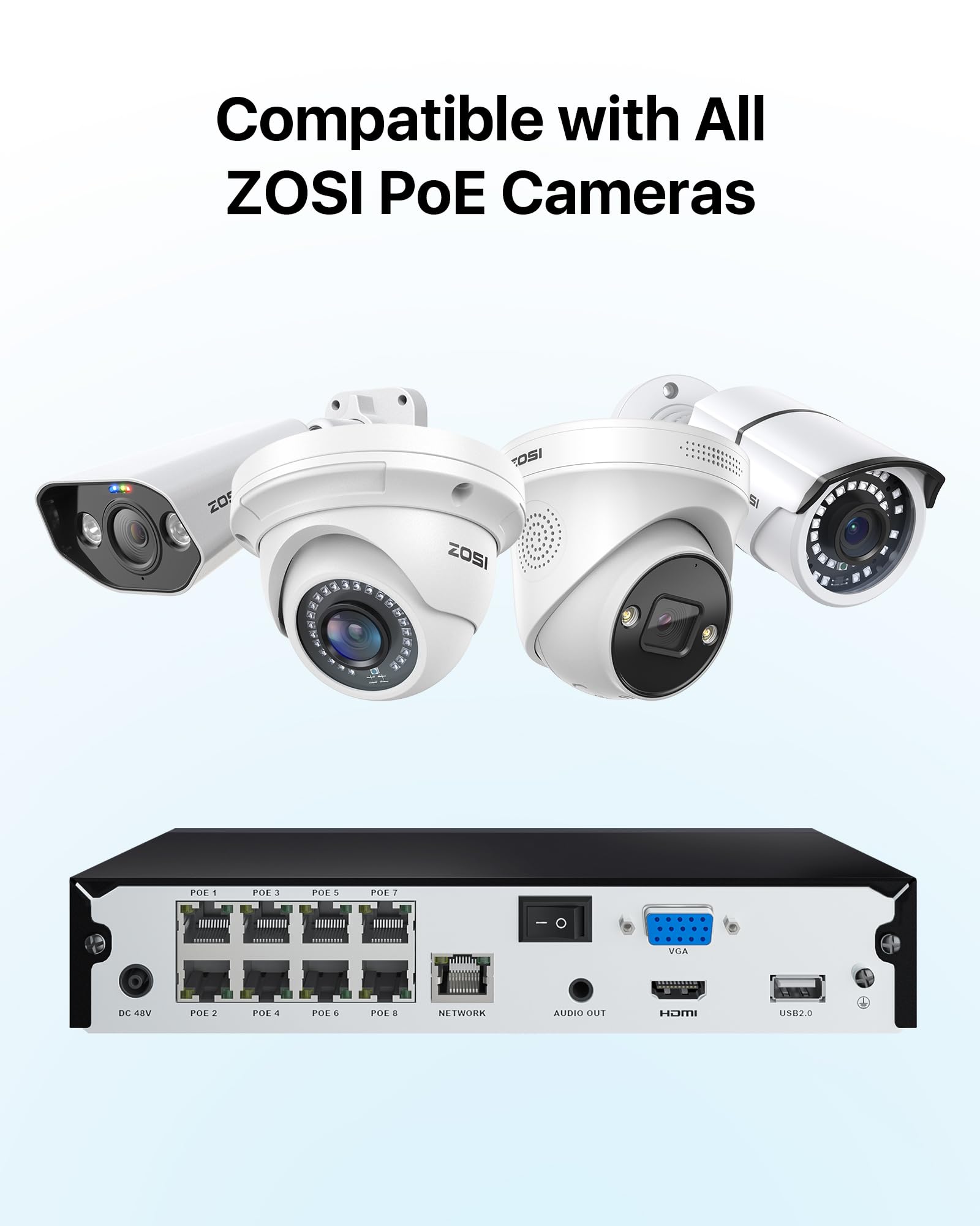 ZOSI 4K 8CH PoE NVR Security System with 2TB HDD - 8MP Network Video Recorder, H.265+ Compression, 24/7 Recording - Compatible with 4K/5MP/3MP ZOSI PoE Cameras - Ideal for Home & Business Surveillance, Smart Security Monitoring