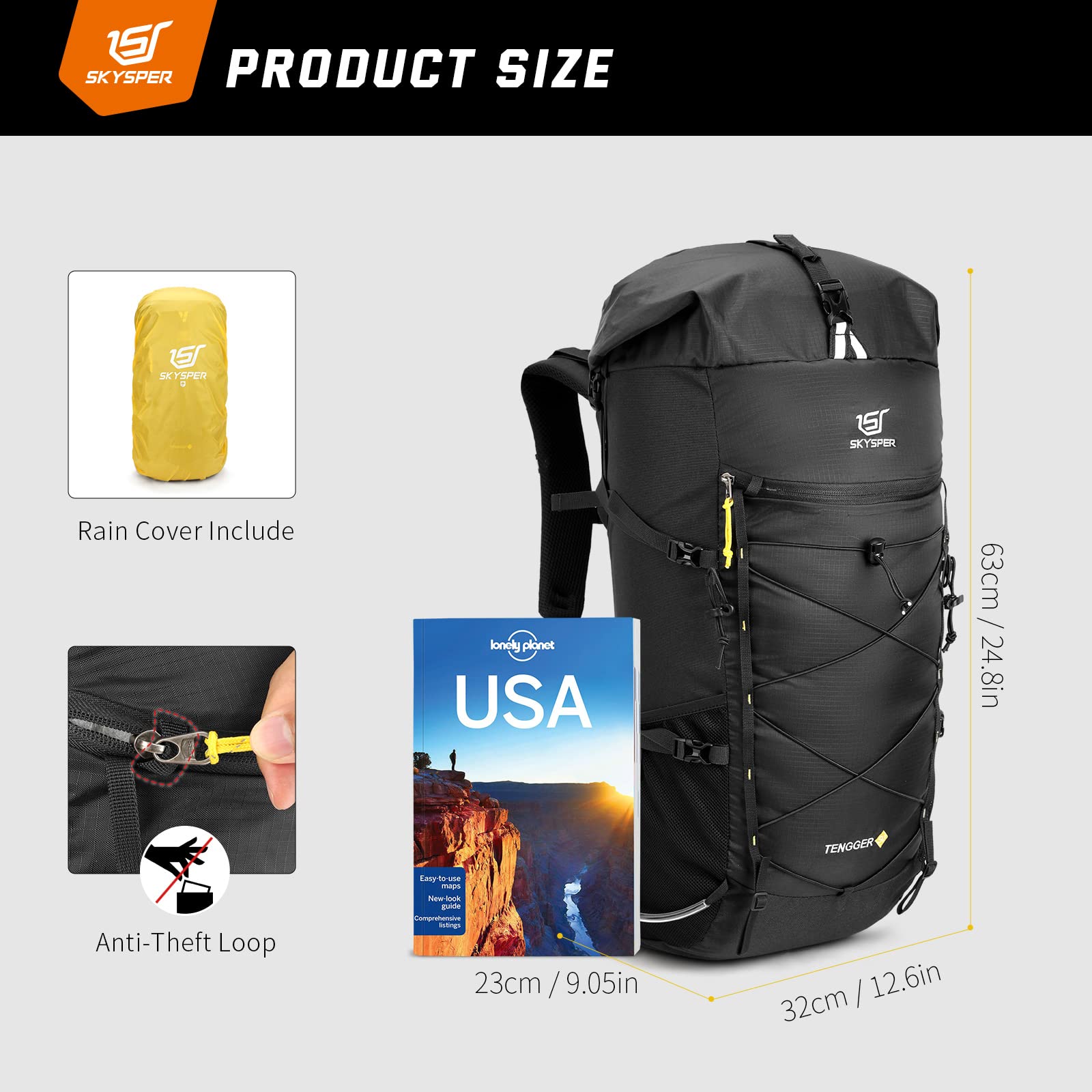 SKYSPER 50L/60L Lightweight Waterproof Hiking Backpack - Durable Camping & Travel Backpack for Men & Women - Perfect for Outdoor Adventures, Trekking & Backpacking Trips