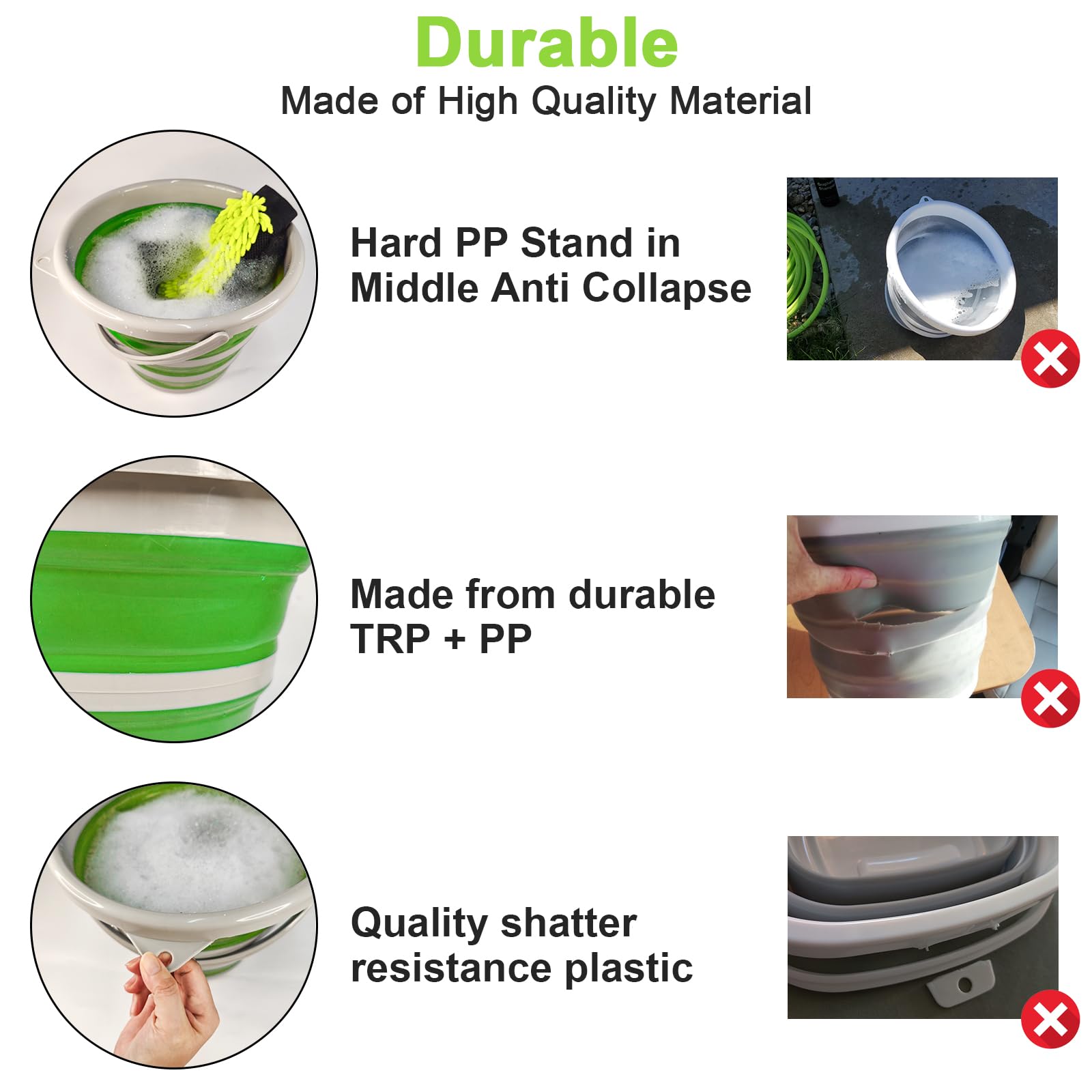 Collapsible 10L (2.6 Gallon) Car Wash Bucket with Microfiber Mitt - Portable Water Bucket with Handle for Auto Detailing, Household Cleaning & Outdoor Use - Green - Perfect for Car Washing, Camping & Home Cleaning Tasks