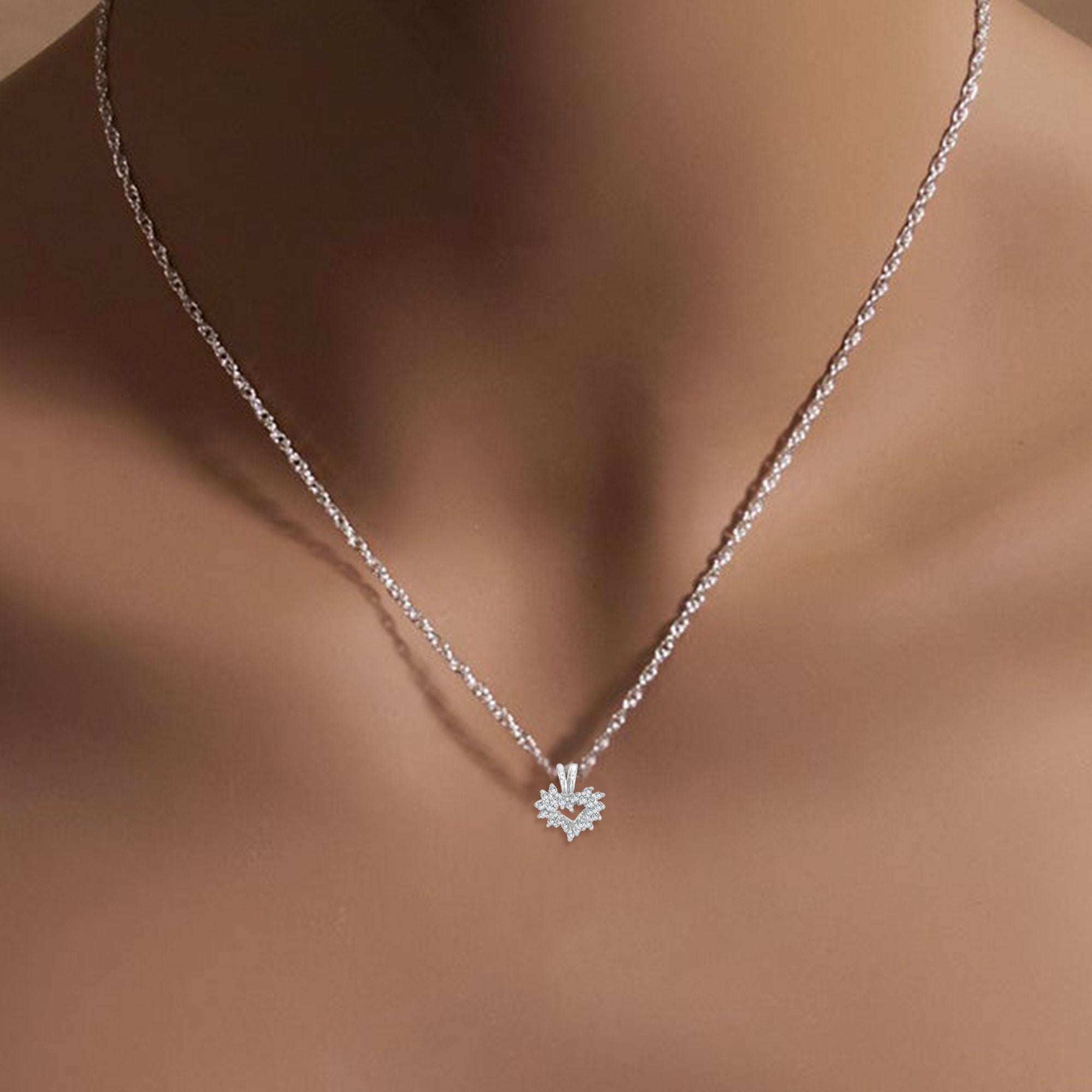 0.25cttw Small Diamond Cluster Heart Necklace in 14k White Gold - Perfect for Valentine's Day, Anniversary & Romantic Gifts
