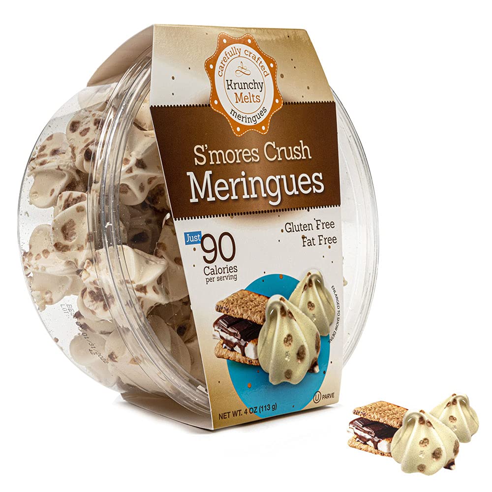 Krunchy Melts Original Meringue Cookies - S'mores Flavor | Low Calorie (90 Cal/Serving), Fat Free, Gluten Free & Dairy Free Snacks (4 Oz) | Perfect for Parties, Gifts & Healthy Dessert Lovers