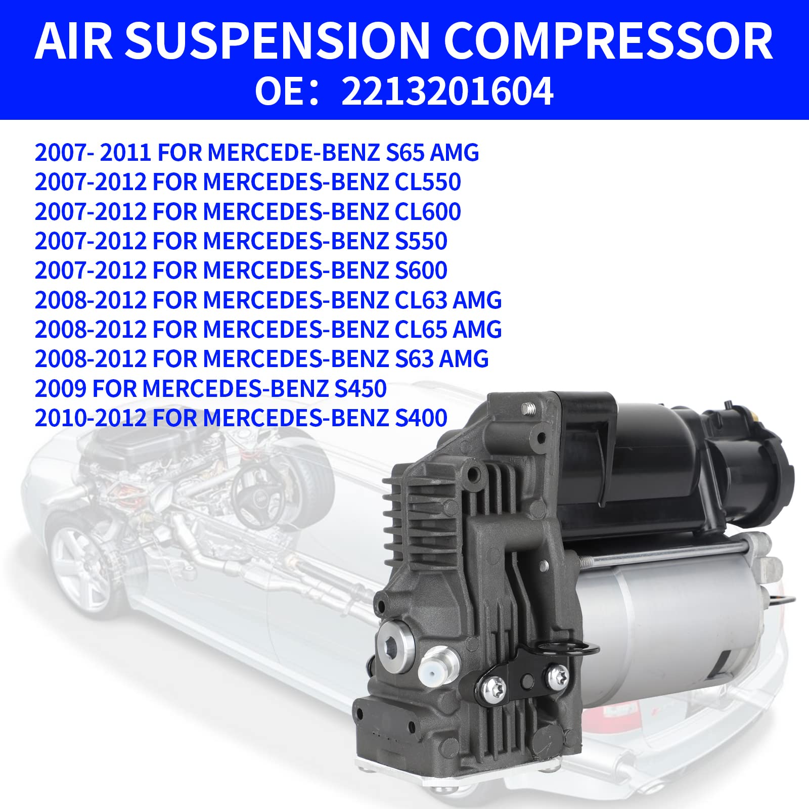 Mercedes-Benz Air Suspension Compressor Pump Replacement for CL550 CL600 CL63 AMG CL65 AMG (2007-2013) & S350 S400 S550 S600 S63 AMG (2012-2013) - OEM 2213201604 Fit - Perfect for Smooth Ride & Off-Road Adventures