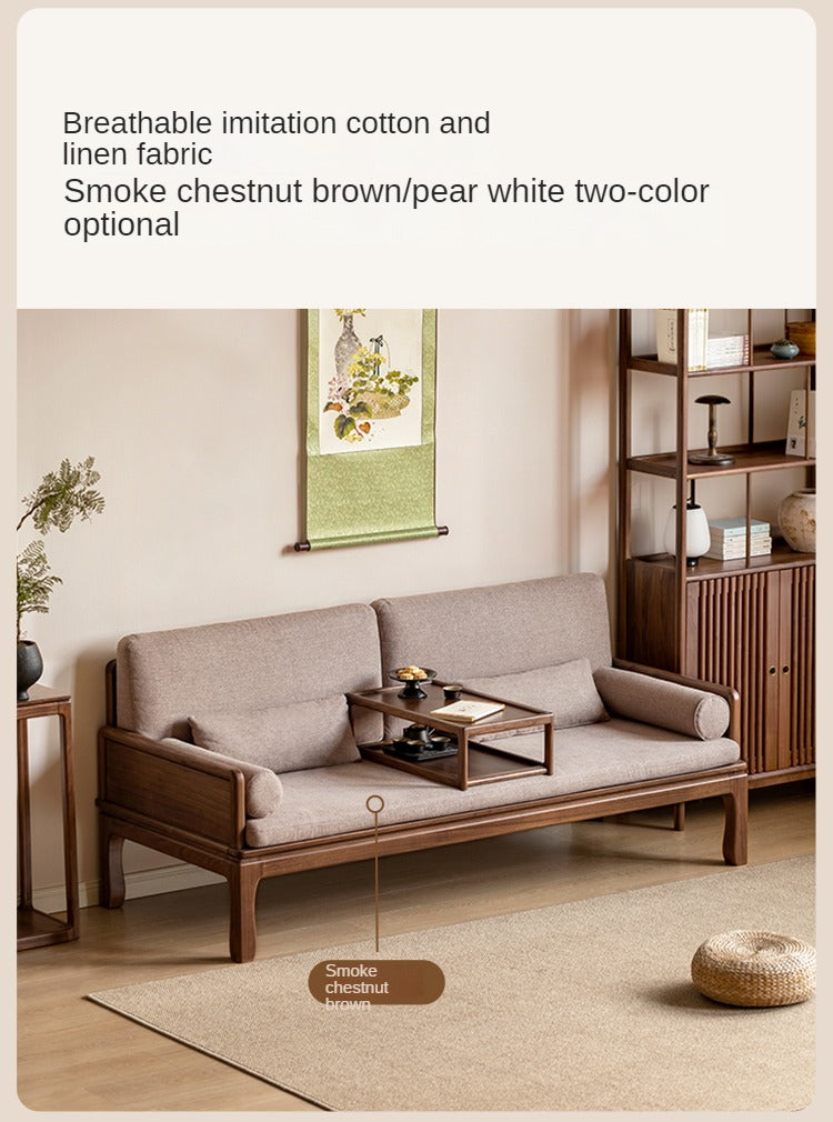 Premium Black Walnut & Oak Solid Wood Convertible Sofa Bed - Modern Dual Use Design for Living Room, Guest Room & Small Spaces