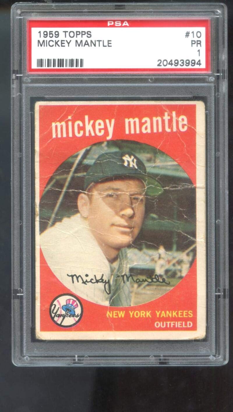 1959 Topps #10 Mickey Mantle New York Yankees PSA 1 Graded Baseball Card - Rare Vintage MLB Collectible for Display & Investment