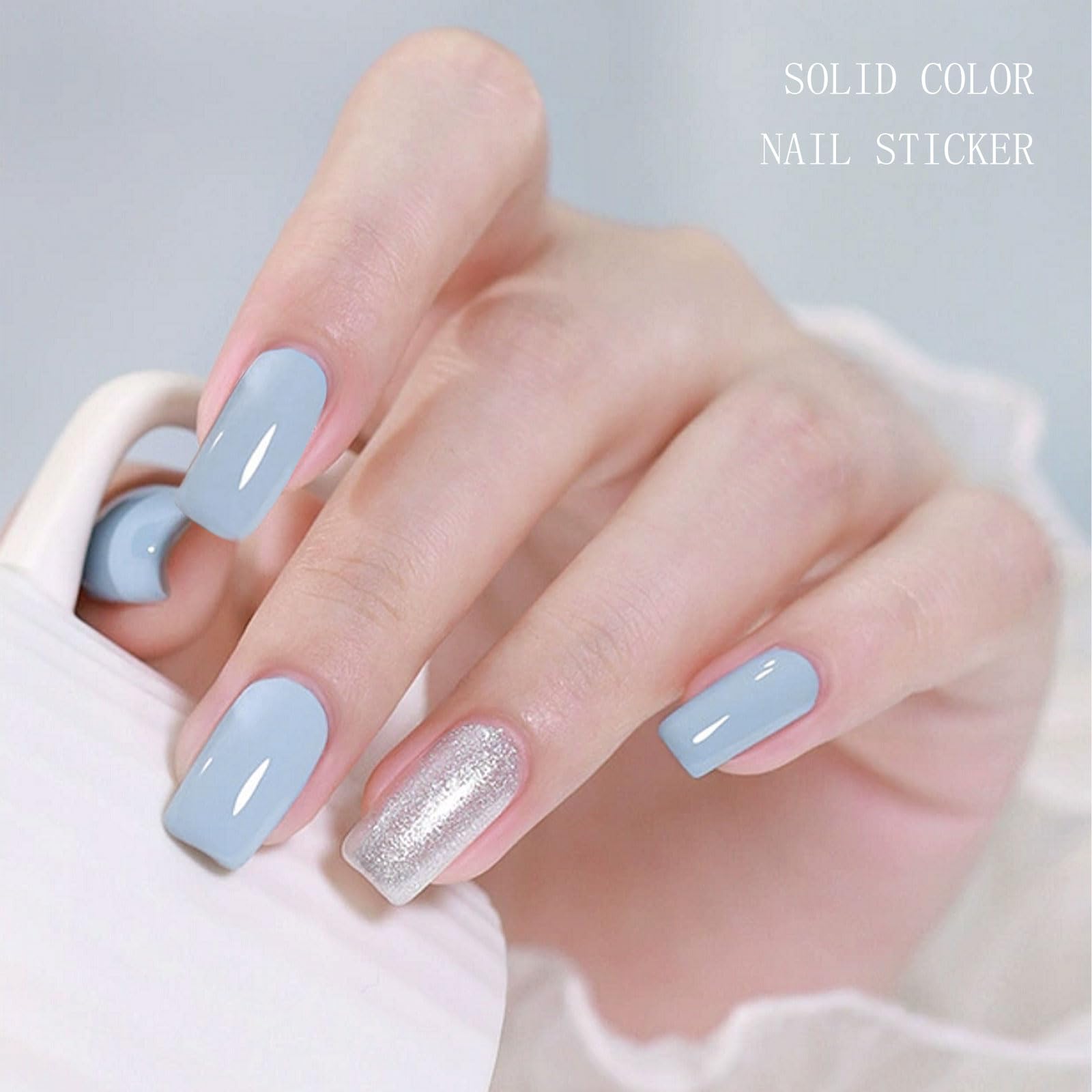 JMEOWIO Semi-Cured Gel Nail Strips - Cream Blue Nail Art Stickers for DIY Manicure | Long-Lasting Gel Nail Designs for Home Salon, Parties & Special Occasions