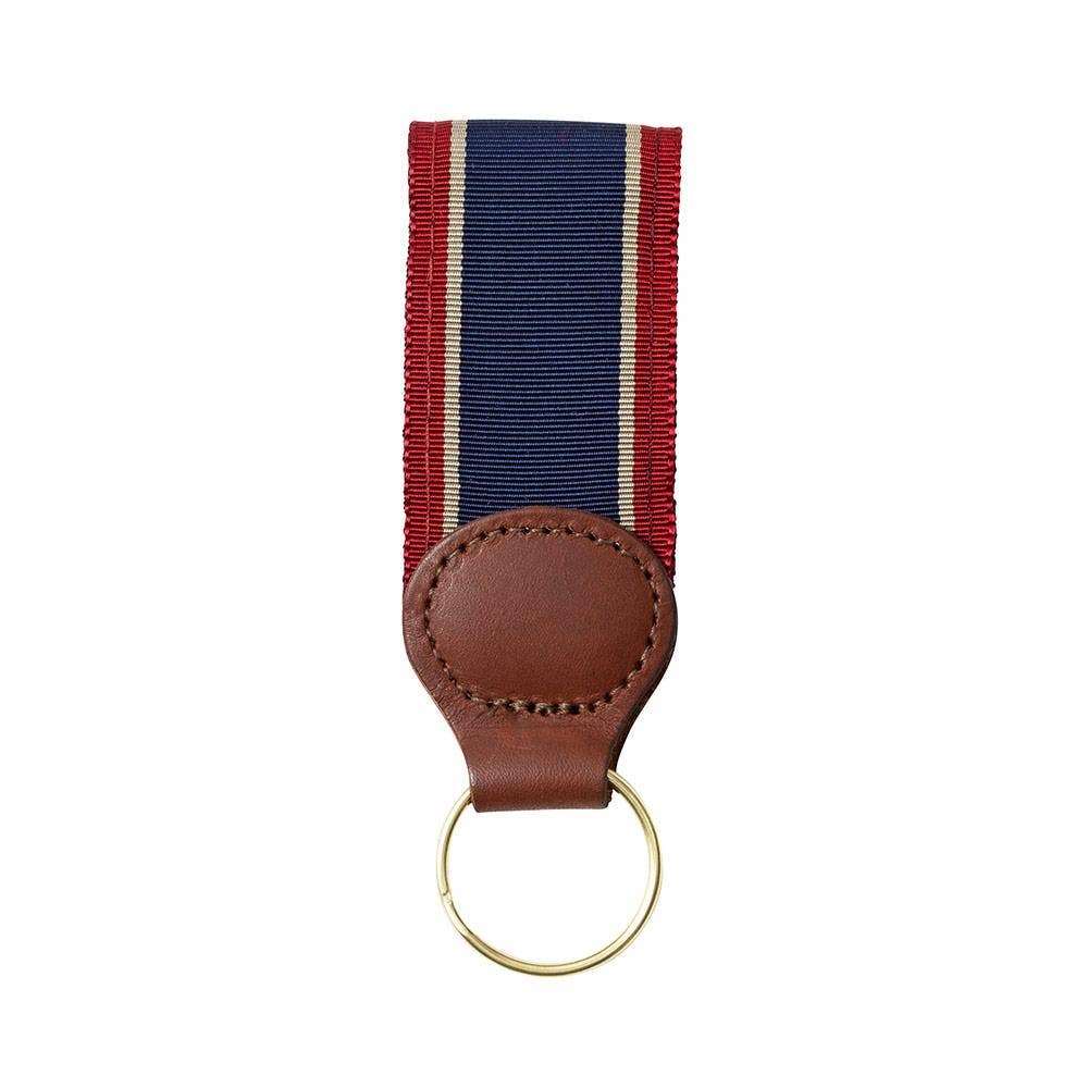 Barron's Hunter Navy, Tan & Burgundy Grosgrain Ribbon Key Fob - Premium Leather Keychain for Men & Women - Perfect for Keys, Gift Giving & Everyday Carry (EDC)