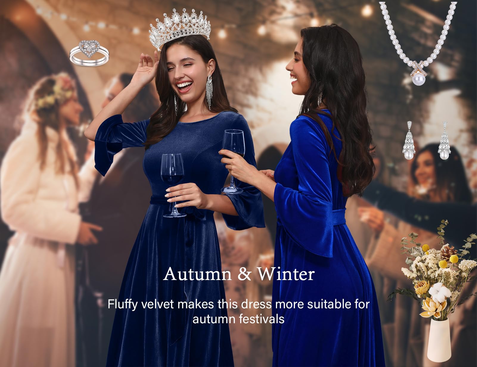 Elegant Velvet Dress for Women - Long Sleeve Velvet Cocktail Dress for Wedding Guest, Evening Party & Special Occasions | Perfect for Holiday Gatherings, Date Nights & Formal Events