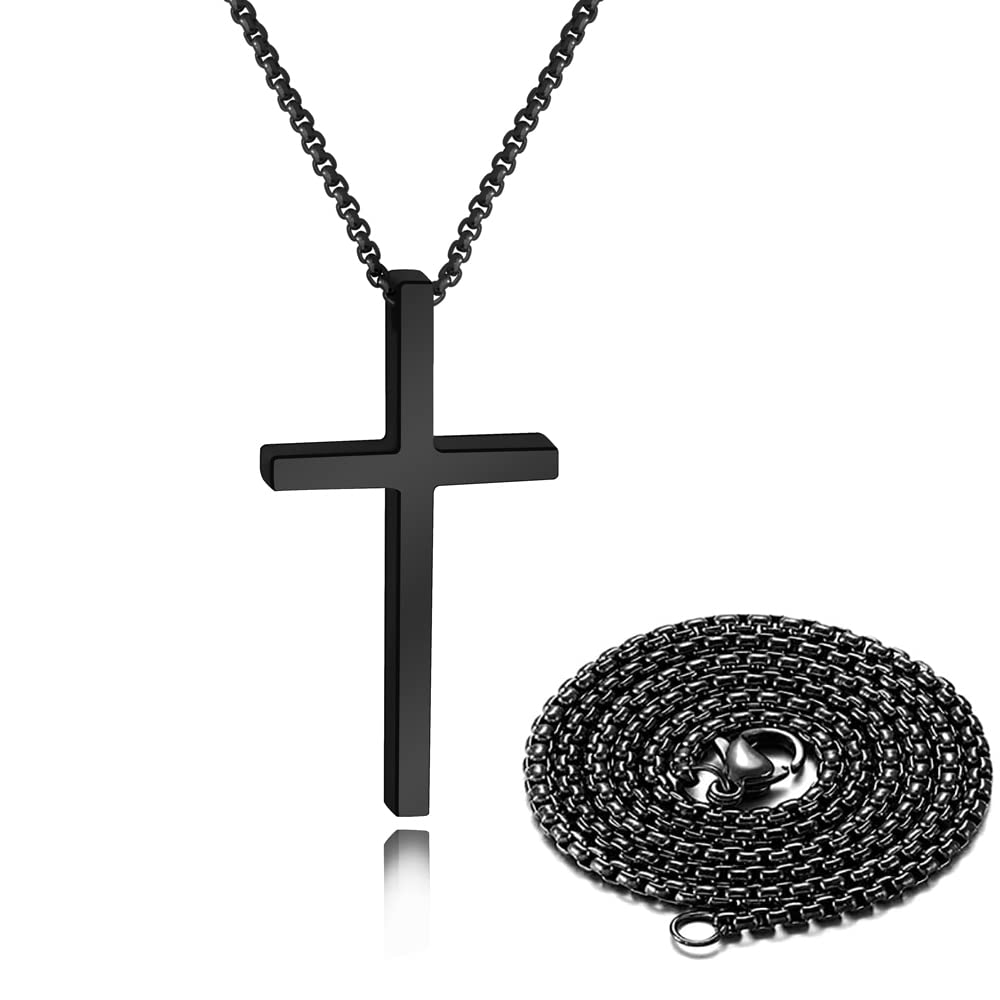 Stainless Steel Cross Necklace for Men - 20-22 Inch Gold/Silver/Black Pendant Chain - Religious Jewelry Gift for Him - Perfect for Church, Daily Wear & Special Occasions