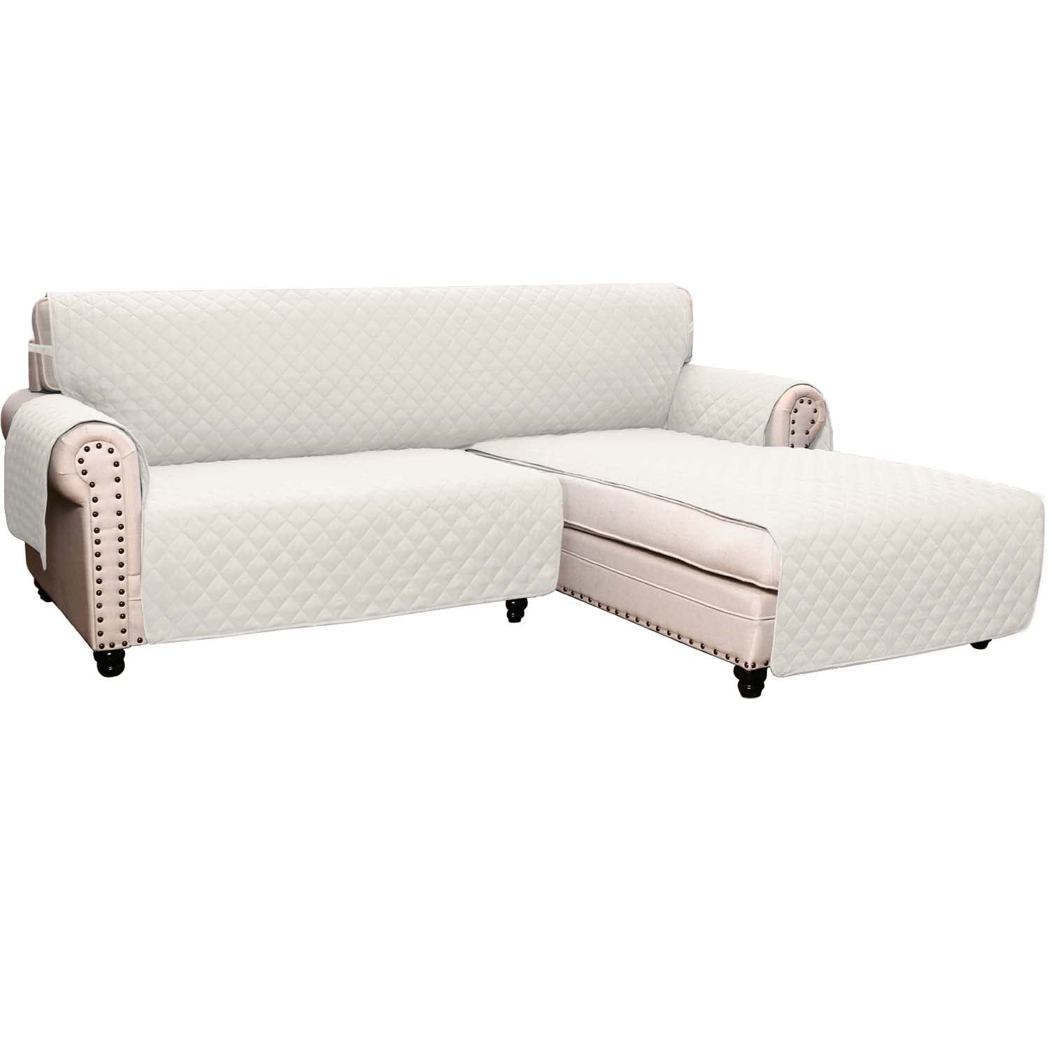 Reversible L-Shaped Sofa Slipcover - Stretchable Sectional Couch Cover with Chaise Lounge Protector | Corner Sofa Cover for Pets & Furniture Protection (White, Large) | Perfect for Living Room, Family Room & Pet-Friendly Homes