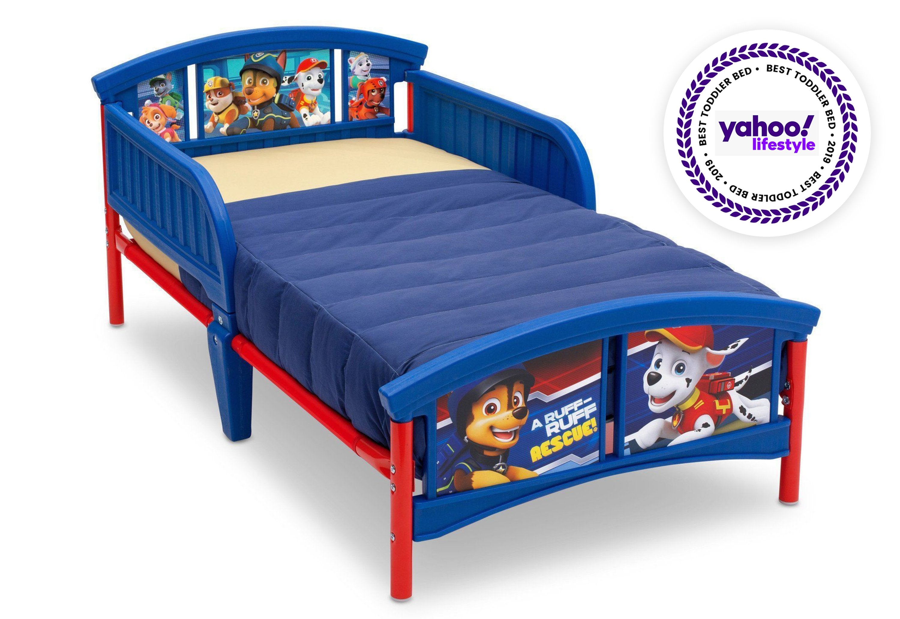 PAW Patrol Toddler Bed - Plastic Kids Bed with Safety Rails, Themed Bedroom Furniture for Boys & Girls - Perfect for Nursery, Daycare, or Children's Room Decor