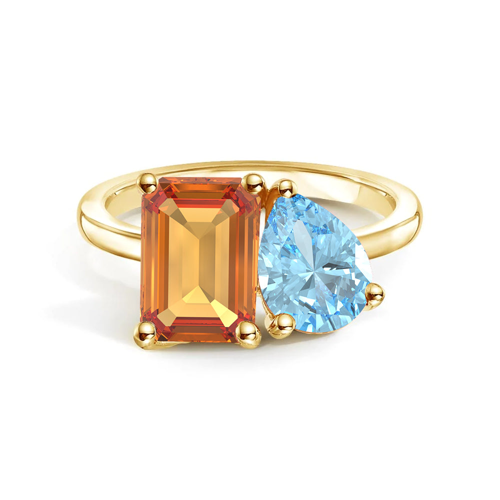 Personalized Citrine Toi et Moi Anniversary Ring - Custom Birthstone Jewelry for Couples, Gift for Her, Wedding Band, Romantic Present for Valentine's Day or Anniversary