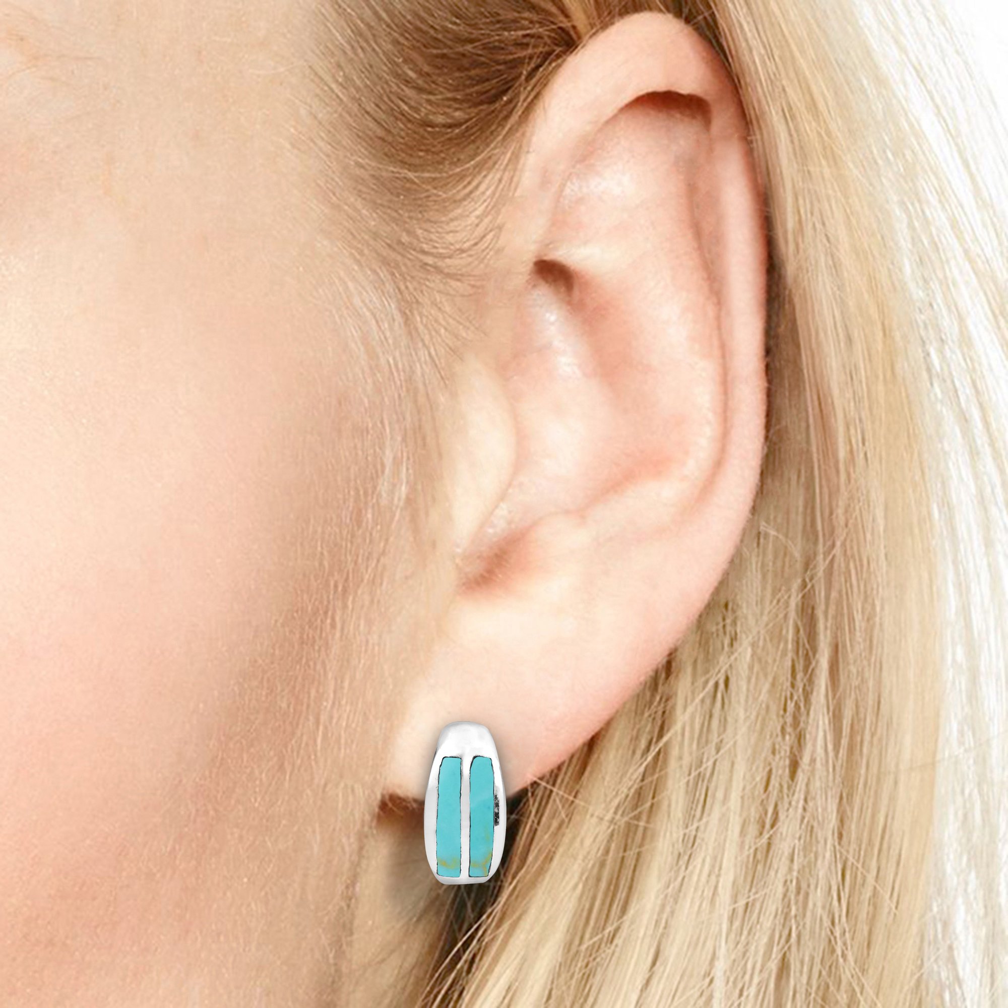 AeraVida .925 Sterling Silver Post Earrings with Simulated Green Turquoise Inlay | Elegant Green Turquoise Jewelry for Women | Hypoallergenic Silver Earrings | Perfect for Casual Wear, Office & Special Occasions