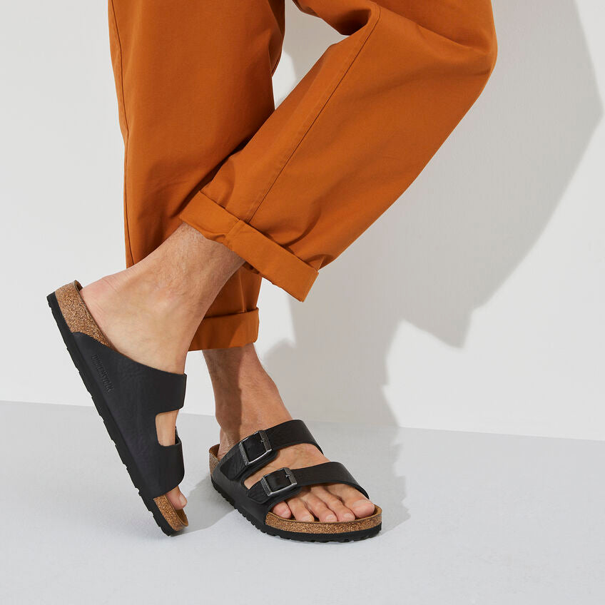 Birkenstock Men's Arizona Grip Leather Sandals - Vintage Wood Black | Comfortable & Durable Footwear for Walking, Travel & Casual Wear