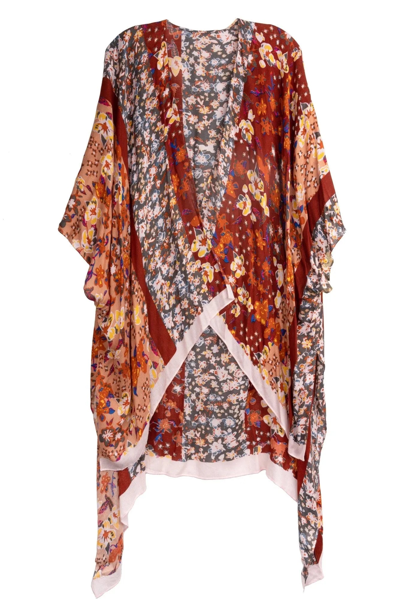 Floral Multi-Patterned Kimono Long Sleeve Robe - Elegant Boho Cover Up for Women, Beachwear, Loungewear & Festival Outfit