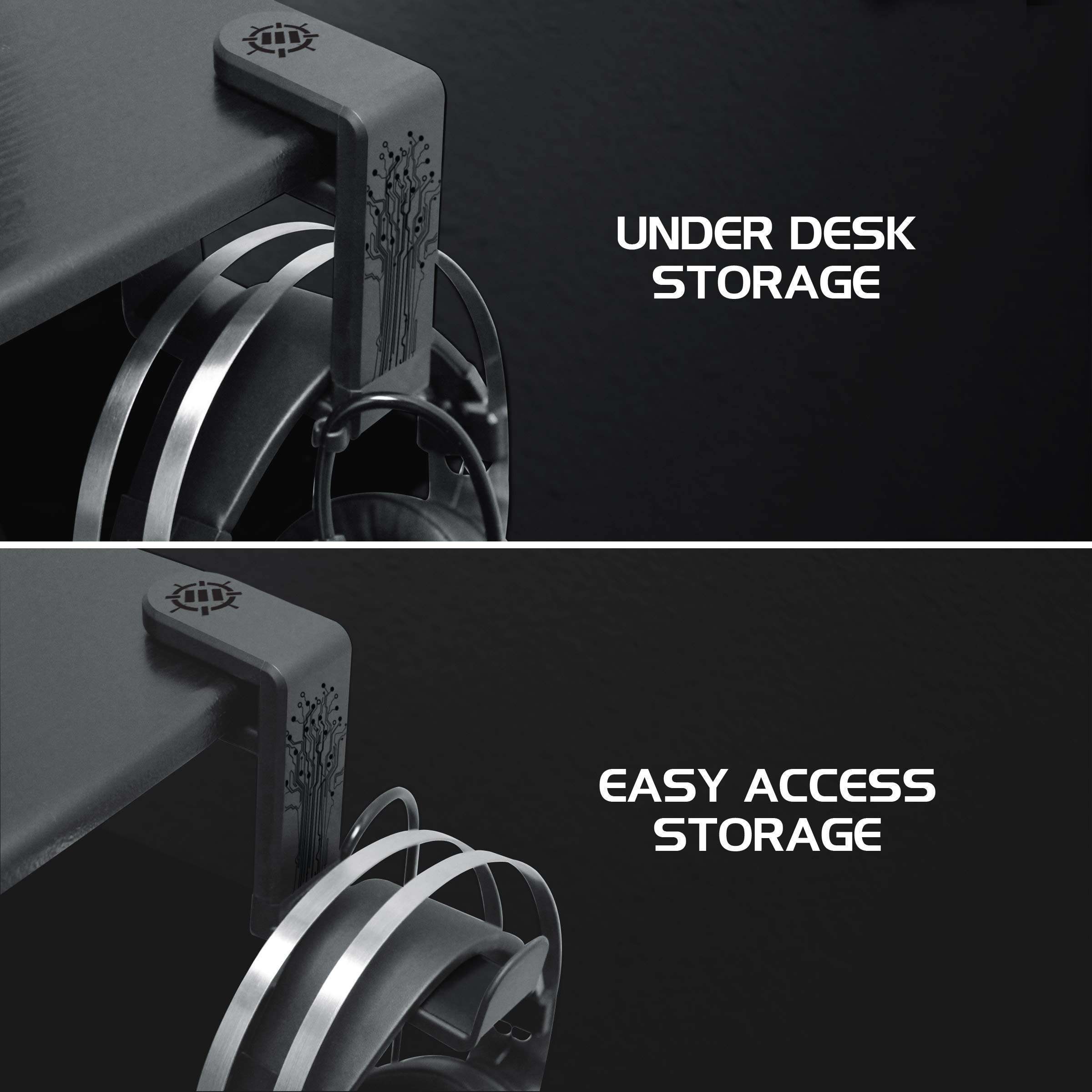 Premium Adjustable 360° Rotating Gaming Headset Holder - Universal Under Desk Hook Clamp with Built-in Cable Organizer for PC, PS5, Xbox - Perfect for Esports & Home Office Setup (Black)