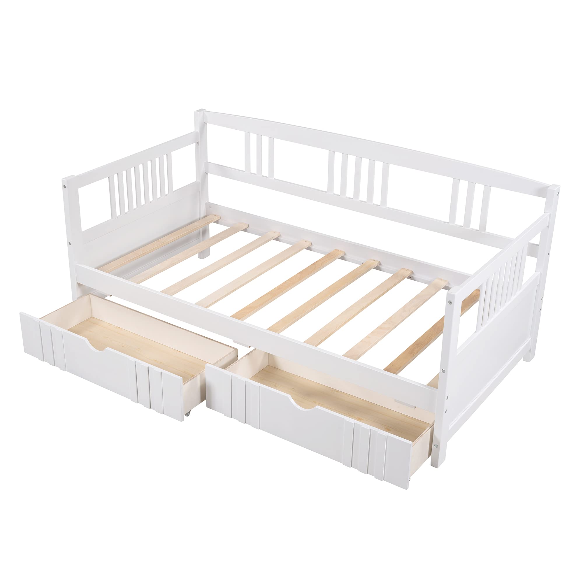 Merax Twin Size Wood Daybed Frame with 2 Drawers - Multifunctional Sofa Bed & Storage Bed for Kids, Teens & Adults - No Box Spring Needed - Perfect for Guest Rooms, Dormitories & Small Spaces