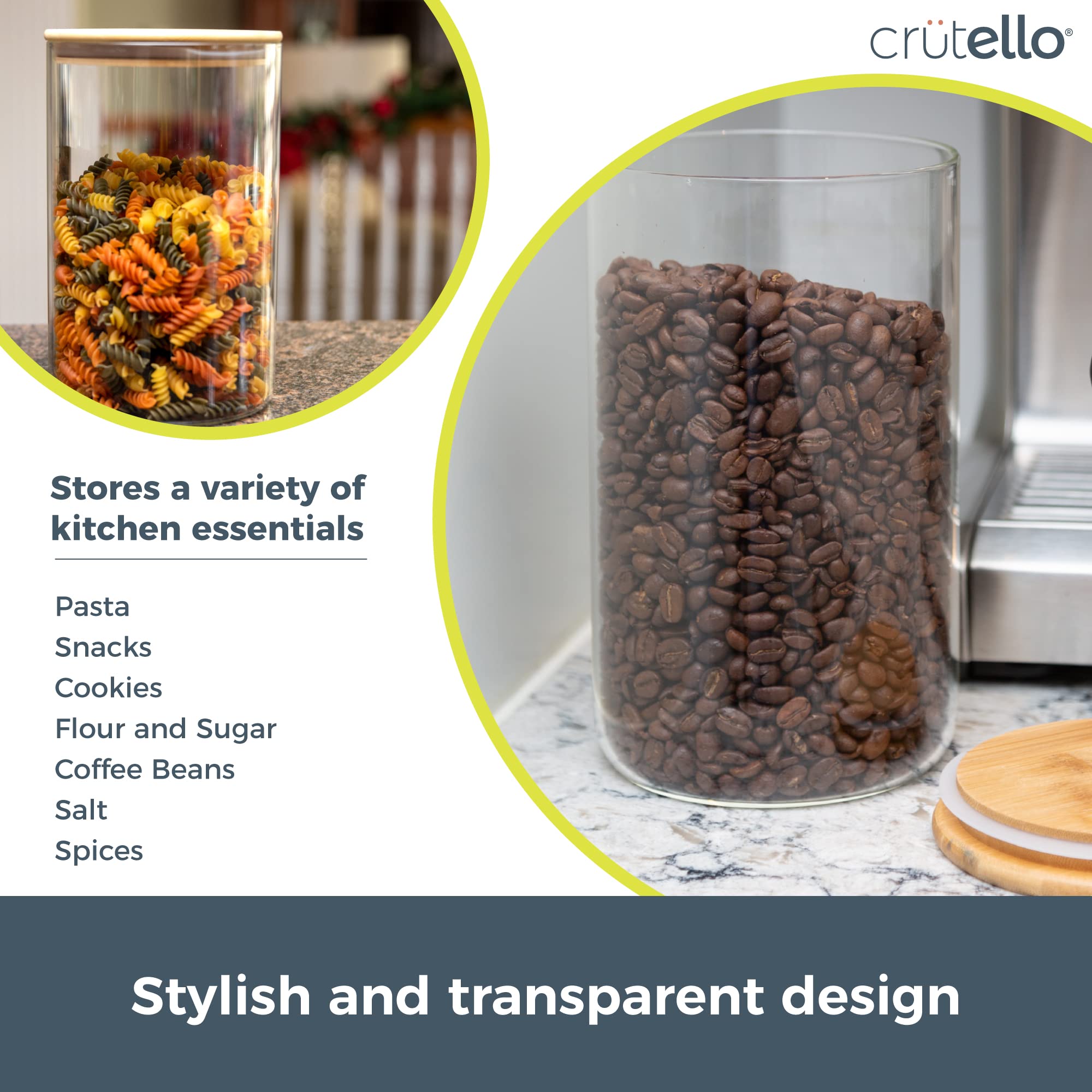 Crutello 100 oz Glass Food Storage Container with Bamboo Lid - Airtight Clear Kitchen Canister for Flour, Sugar, Coffee & Dry Goods - Perfect for Pantry Organization & Meal Prep