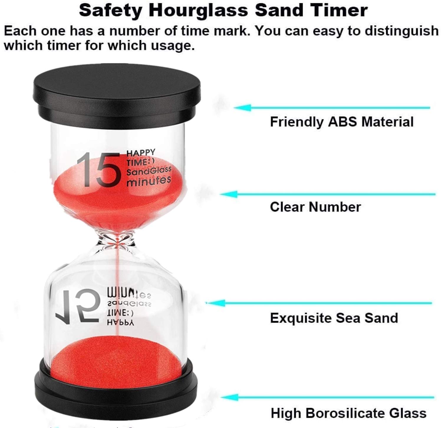 15 Minute Plastic Sand Timer - Large Red Hourglass for Kids, Kitchen, Games & Classroom Decor | Perfect for Time Management, Cooking, Board Games & Educational Activities