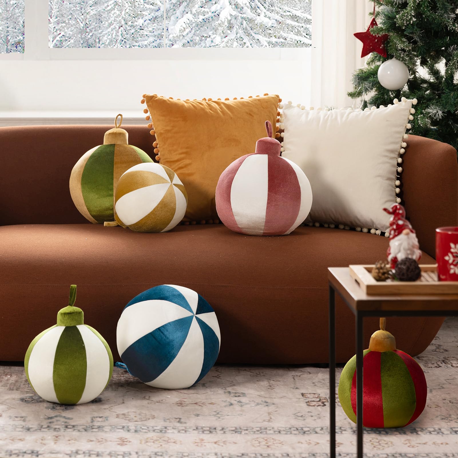 Ashler Christmas Bell Pillow - Round Yellow Holiday Throw Pillow for Couch, Chair & Bed - Festive Home Decor for Living Room & Bedroom - 8.5x8.5 Inch Decorative Cushion - Perfect for Christmas Decorations & Cozy Winter Home Styling