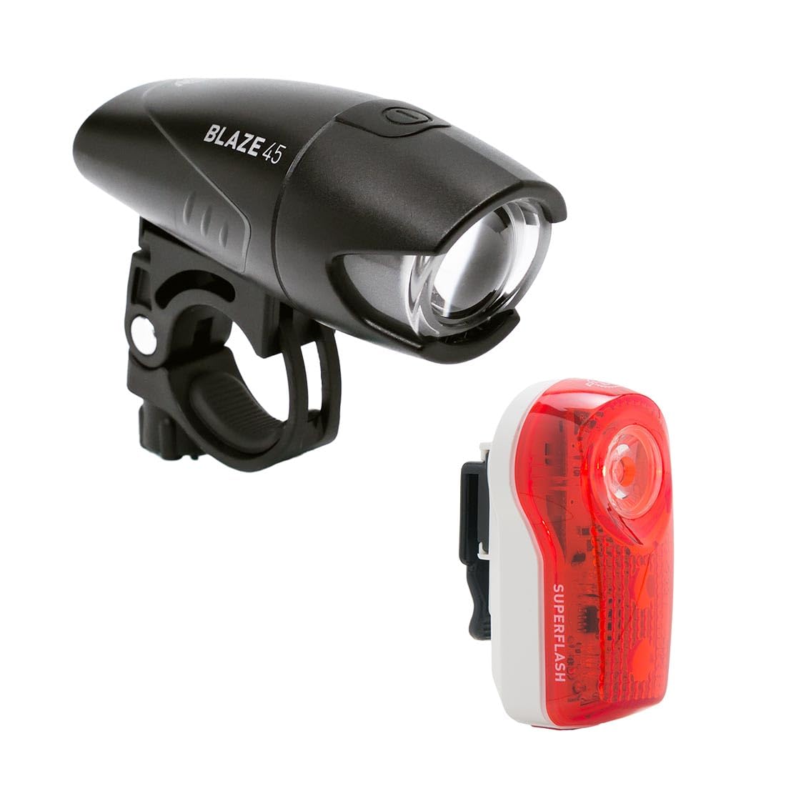 Planet Bike Blaze 45 & Superflash USB Rechargeable Bike Light Set - High Visibility Front & Rear Bicycle Lights for Night Cycling, Commuting, and Road Safety