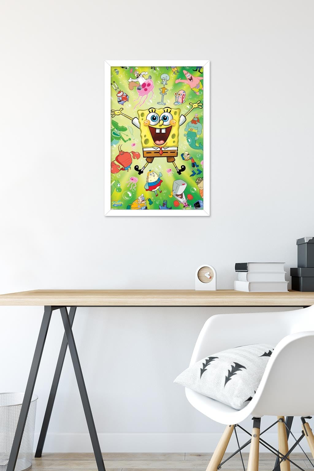 Trends International Nickelodeon SpongeBob SquarePants Burst Wall Poster - 14.725 x 22.375 Inches, White Framed Version - Perfect for Kids' Room Decor, Birthday Gifts & Cartoon Lovers