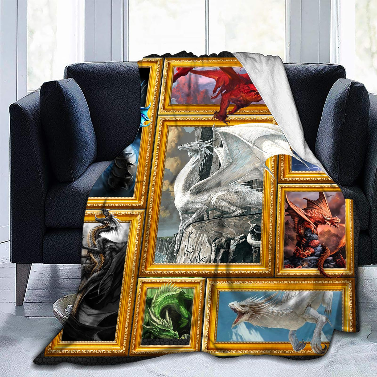 Premium Dragon Throw Blanket for Men, Women & Kids - Ultra Soft Flannel Blanket for Couch, Sofa & Bed - 50x60 Inch Cozy Blanket for Winter, Gifts & Movie Nights