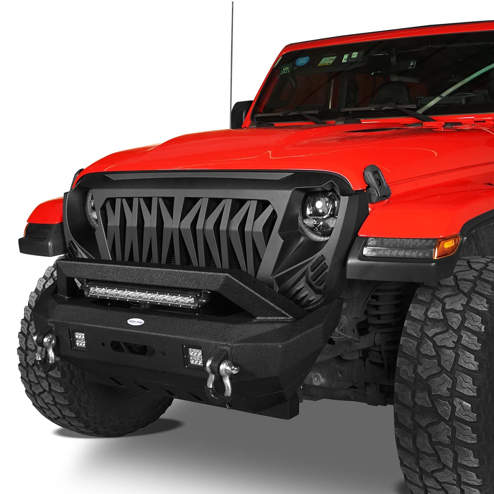 Hooke Road JL/JT Front Grill Cover Shark Grille Guard with Amber Signal Lights for Jeep Wrangler JL JLU & Gladiator JT 2018-2025 | Off-Road Protection & Stylish Upgrade for Adventure Enthusiasts
