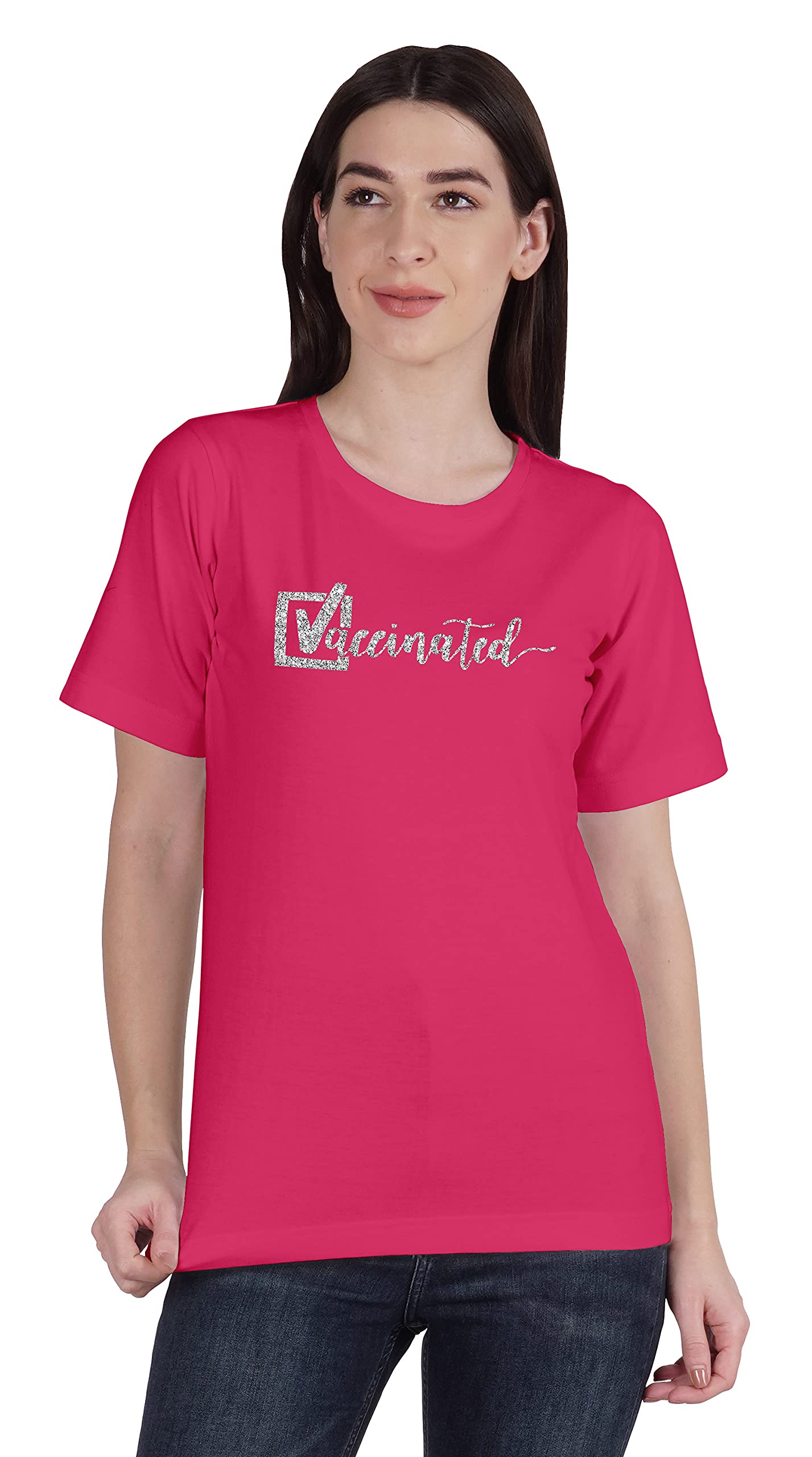 Vaccinated Pro Vaccine Crew Neck T-Shirt for Women - Soft Cotton Tee - Perfect for Casual Wear, Everyday Outfits & Supporting Vaccination Awareness