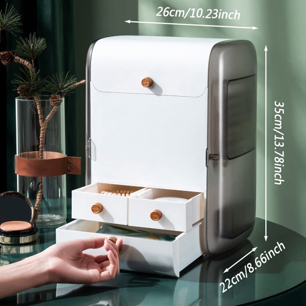 LED Makeup Organizer with 3-Level Dimming Mirror - 3-Tier Cosmetic & Jewelry Storage Box for Lipstick, Necklace, Accessories - Perfect for Bedroom Dresser, Vanity Table & Bathroom Counter (Green)