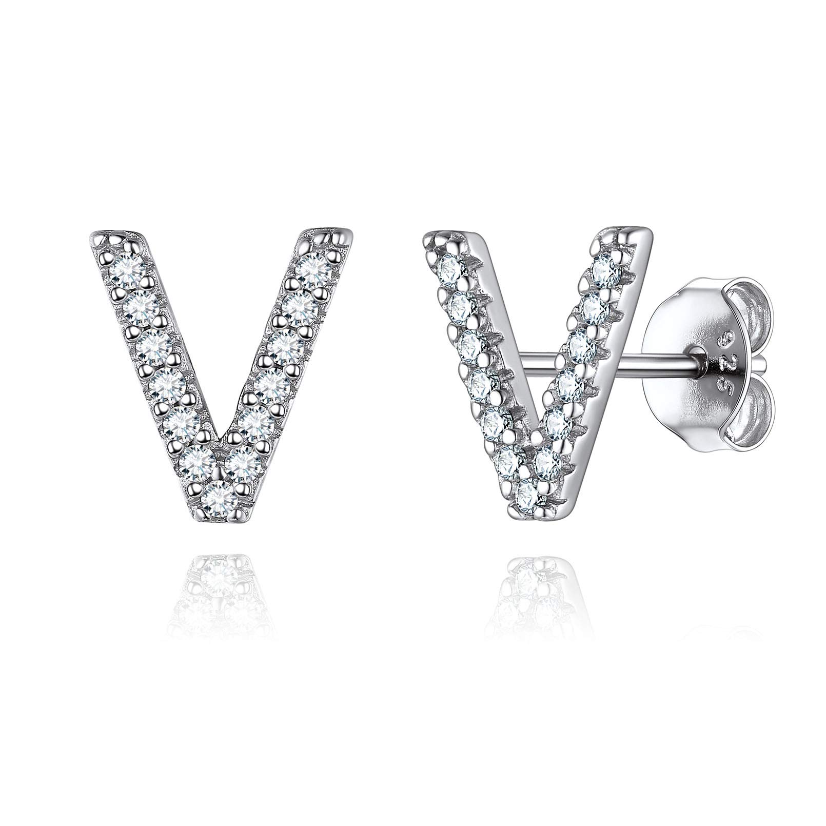 Hypoallergenic Sterling Silver Initial V Stud Earrings for Women - S925 Nickel Free CZ Letter Earrings | Perfect Gift for Birthday, Anniversary & Everyday Wear