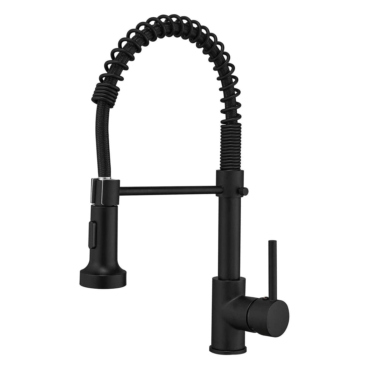 Premium Commercial Kitchen Faucet with Pull-Down Sprayer - Single Handle Lever Spring Sink Faucet in Matte Black (Model FC1013) - Ideal for Restaurants, Cafes & Home Kitchens