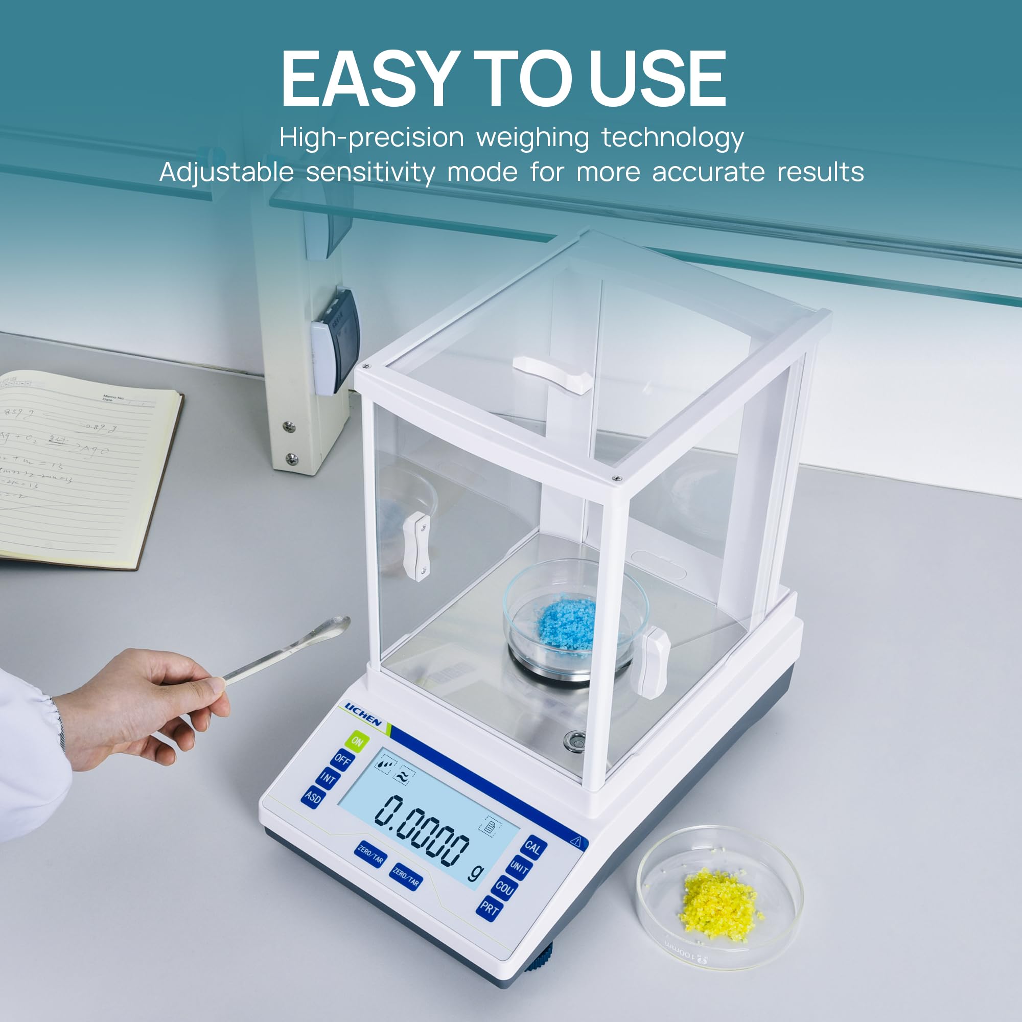 LICHEN 220g x 0.1mg High Precision Digital Analytical Balance - 0.0001g Accuracy Lab Scale for Laboratory, Pharmacy, Jewelry & Gold Weighing | Perfect for Scientific Research, Chemical Analysis & Gemstone Measurement