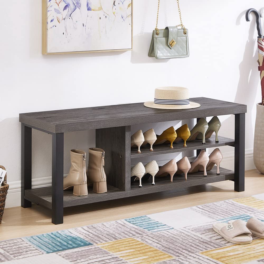 EXCEFUR Industrial Entryway Bench - Rustic Grey Shoe Storage Bench with Seat for Living Room, Hallway & Mudroom - Durable Indoor Furniture for Organizing Shoes, Boots & Entryway Essentials