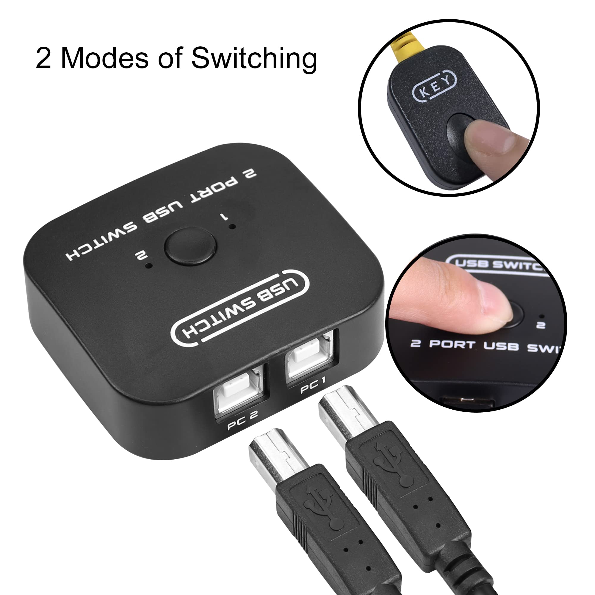RIIEYOCA USB Printer Sharing KVM Switch - Auto Switch No Drivers Needed | Share Keyboard, Mouse & Scanner Between 2 Computers | Includes Desktop Controller & 2 USB Printer Cables (1.5M) | Perfect for Home Office & Small Business Setup