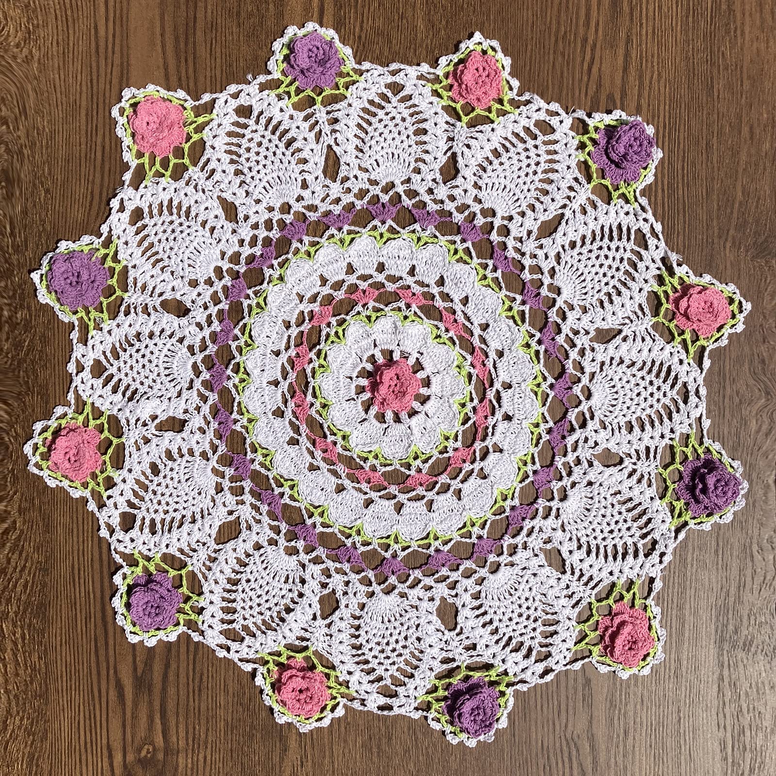 Handmade Crochet Floral Table Overlays - 22 Inch Round Farmhouse Tablecloths for Wedding, Party & Home Decor - Perfect for Dining Tables, Centerpieces & Special Events
