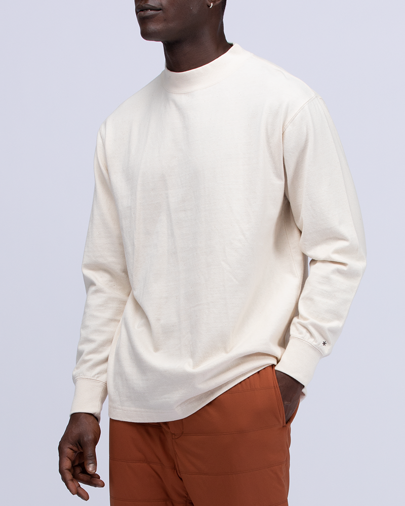 Eco-Friendly Recycled Cotton Mock Neck Long Sleeve T-Shirt for Men & Women - Sustainable Casual Wear for Everyday Comfort