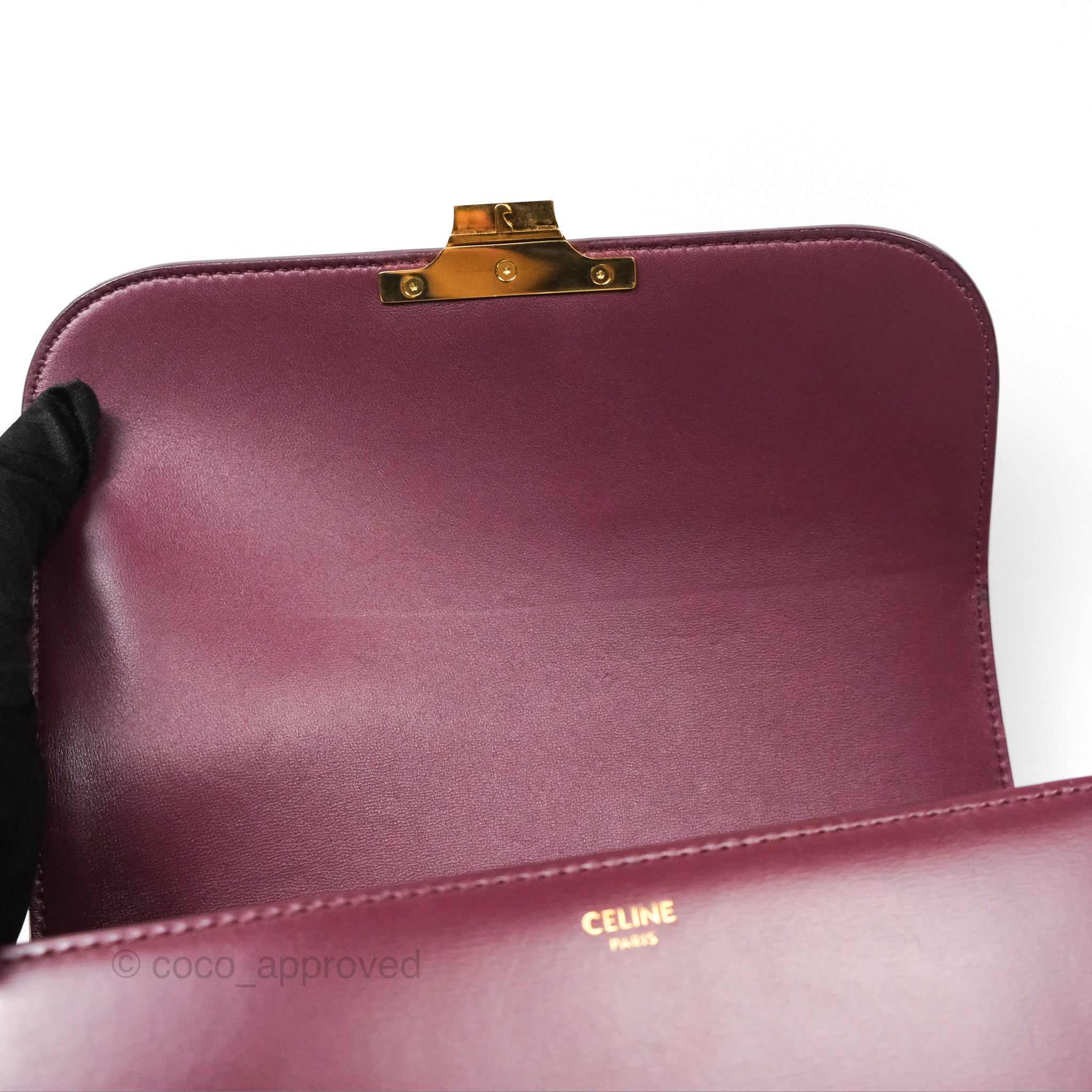 Celine Medium Triomphe Bag in Acai Burgundy Shiny Calfskin Leather - Luxury Crossbody Purse for Women, Perfect for Work, Travel & Evening Events