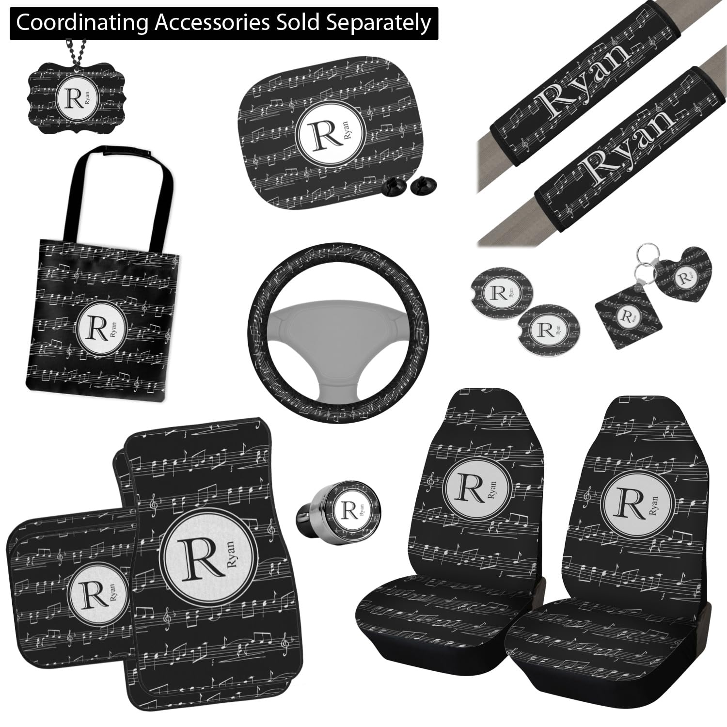 Custom Car Floor Mats with Musical Notes Design - Non-Slip Front Seat Mats for Vehicles - Perfect for Music Lovers & Car Enthusiasts - Great Gift for Drivers & Musicians