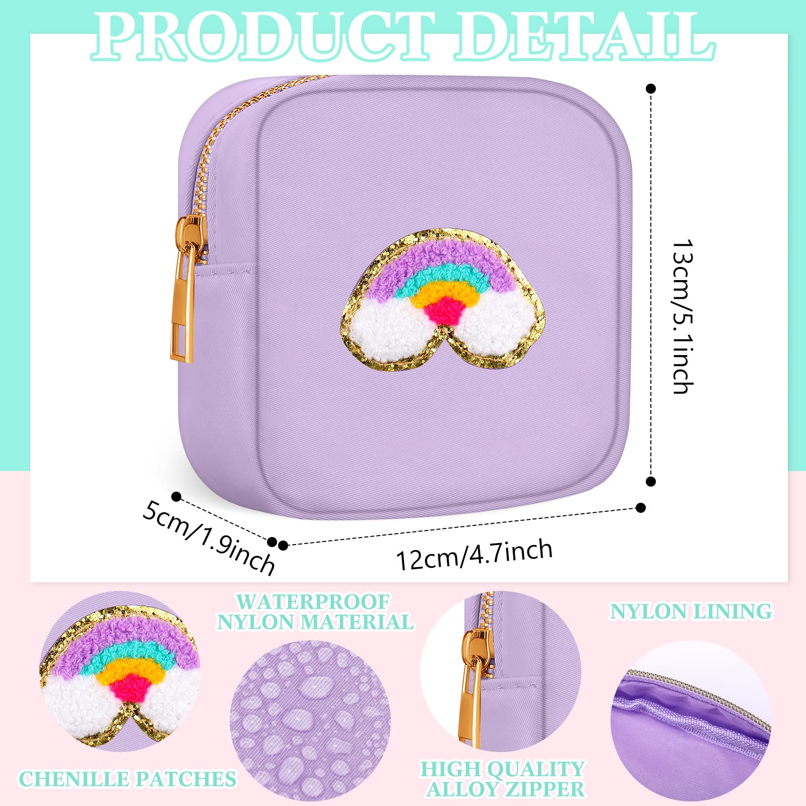 Sumind 9-Piece Nylon Mini Preppy Makeup Bag Set - Chenille Letter Cosmetic Pouch, Travel Toiletry Organizer with Zipper for Women (9 Colors) | Perfect for School, Gym, Travel & Daily Essentials Storage