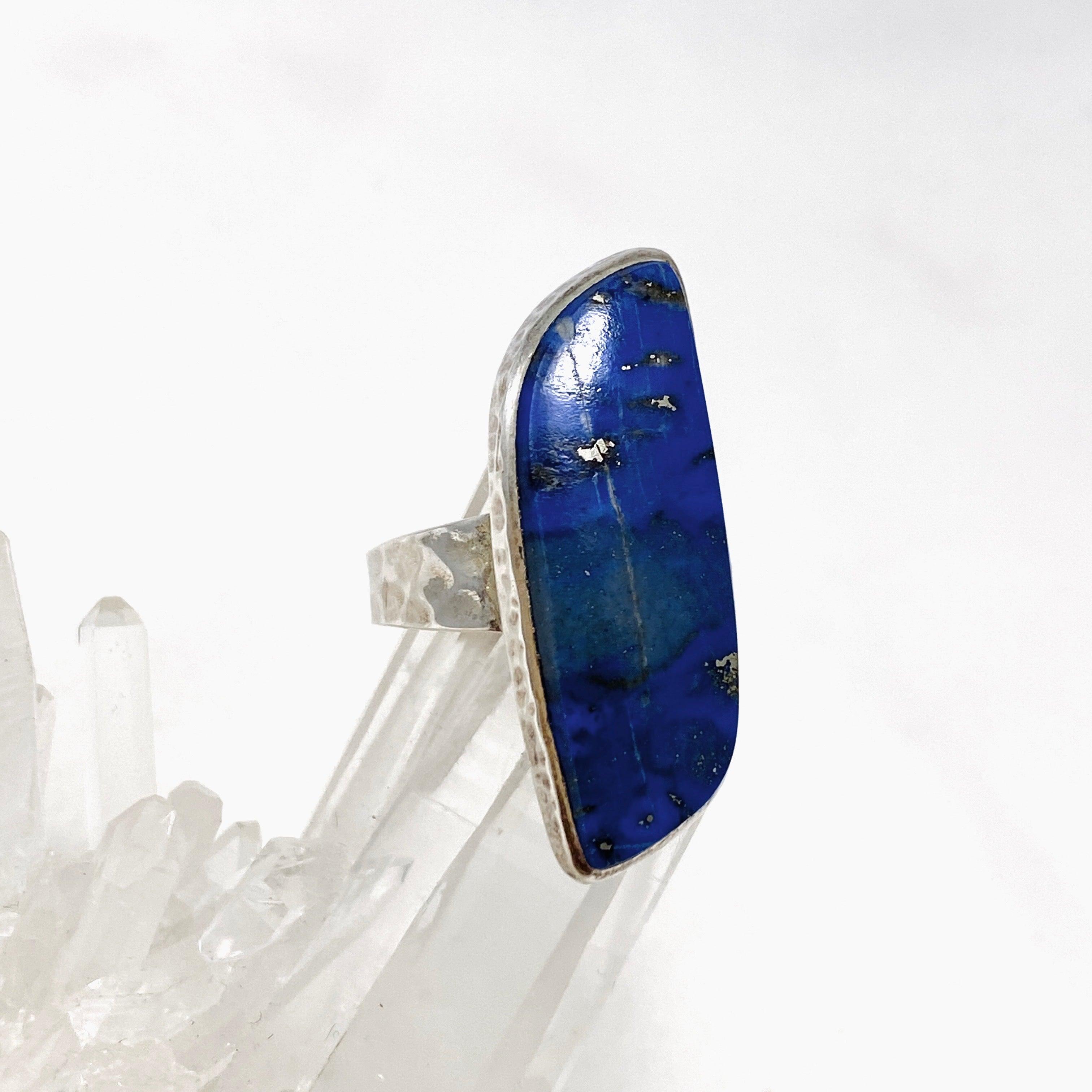 Lapis Lazuli Freeform Hammered Band Ring for Women - Size 8 - KRGJ2162 - Handmade Boho Jewelry for Everyday Wear & Special Occasions