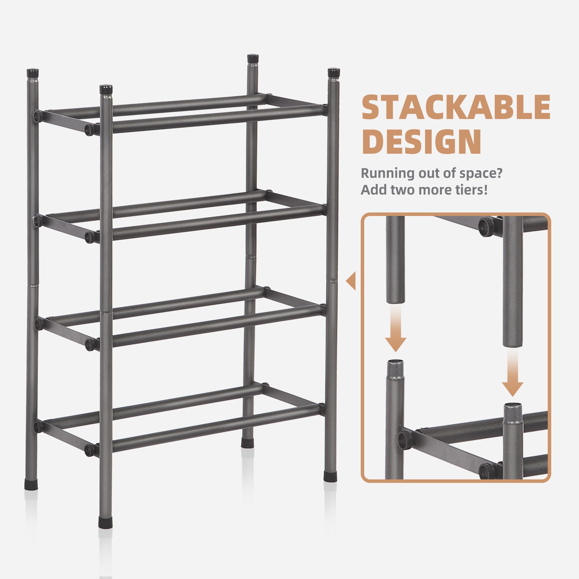 Expandable Shoe Rack Organizer - Stackable 2-Tier Metal Storage for Closet & Entryway