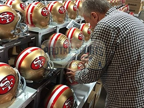 Joe Montana Autographed San Francisco 49ers NFL Helmet - Limited Edition #16/16 with Career Stats - Authentic Riddell Throwback Football Helmet - Perfect for Sports Memorabilia Collectors and 49ers Fans Display