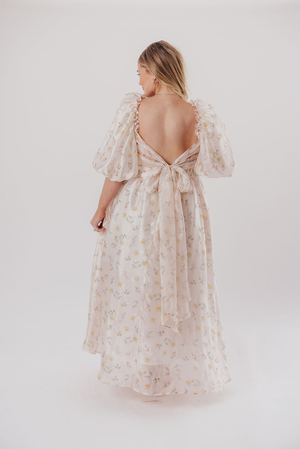 Melody Maxi Dress with Pleats & Bow Detail - Yellow Rose Floral Print | Bump Friendly Maternity Dress | Inclusive Sizing S-3XL | Perfect for Weddings, Baby Showers & Summer Vacations