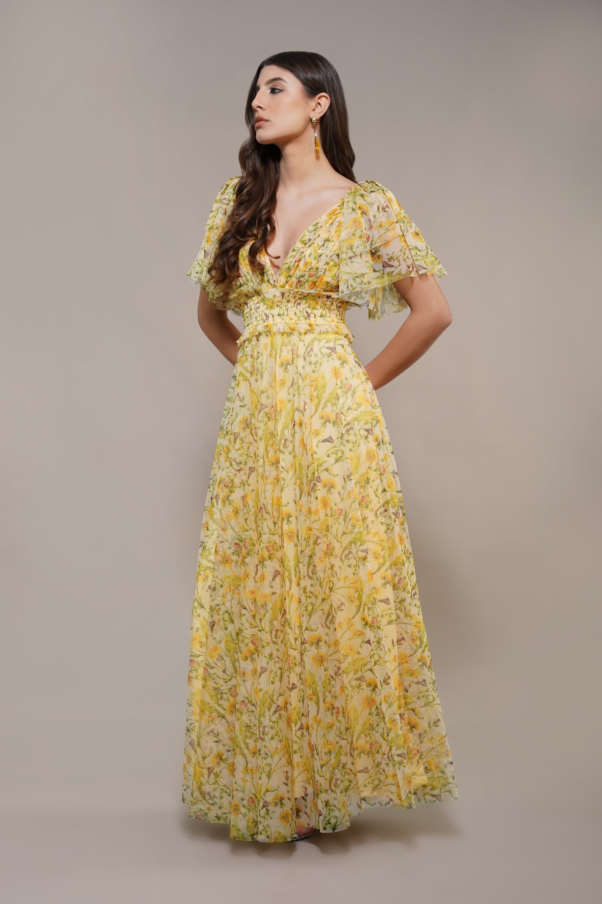 Shelby Yellow Printed Maxi Dress for Women - Flowy Summer Beach Dress with Pockets, Boho Chic Long Dress for Vacations, Parties & Date Nights